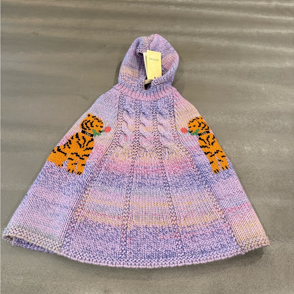 Gucci Babies' Girls Lilac Purple Cat Wool Poncho. Size 12-18 months